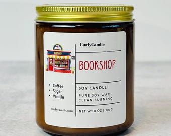 Bookshop Soy Candle, Coffee Scented Candle Gift