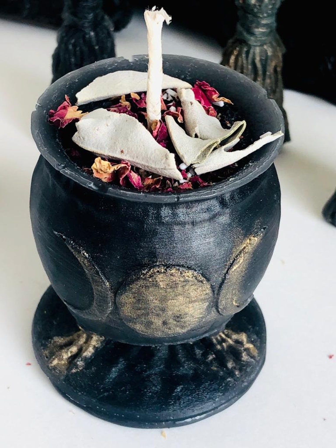 Triple moon ritual candles / witch candles / Witch broom / Etsy