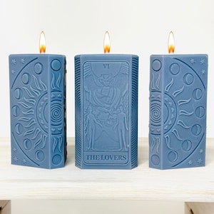 Moule carte de tarot et phases de lune The Lovers, moule bougie en silicone The Lovers, moules bougie spirituelle et manifestation, moules en résine