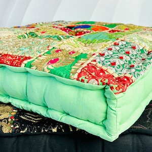 Book Nook Floor Cushion, Large square meditation cotton cushions, Meditation, yoga, embroidered  sitting cushion