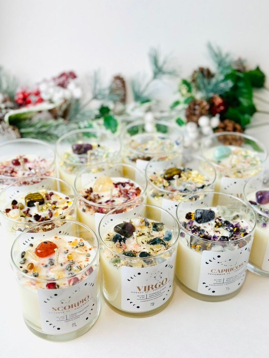 Zodiac Crystal Candles Intention Aesthetic Candle Birthday Etsy Canada