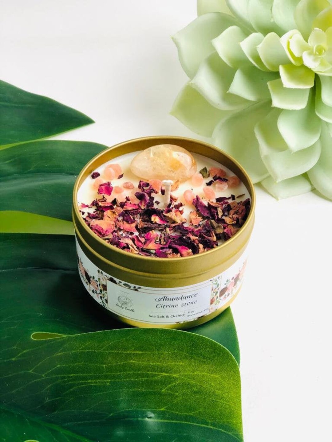 Abundance Manifestation Crystal Candle With Citrine , Money Attraction ...
