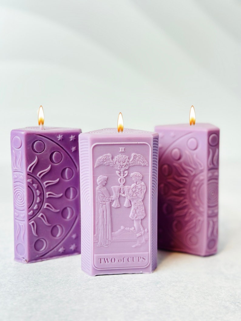 Two of Cups Tarot card and moon phases candle mold, Wiccan candle molds silicone, unique, witchcraft, love manifestation mold