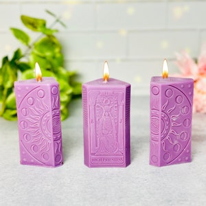 Moule grande prêtresse en silicone, carte de tarot et phases de lune pour bougie, wicca, sorcellerie, spirituel, lune, soleil, moule étoile