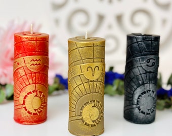 Zodiac pillar candle molds | Silicone mold for candle making - Zodiac sign | Astrological sign candle | Beeswax candle mold | Sun and Moon