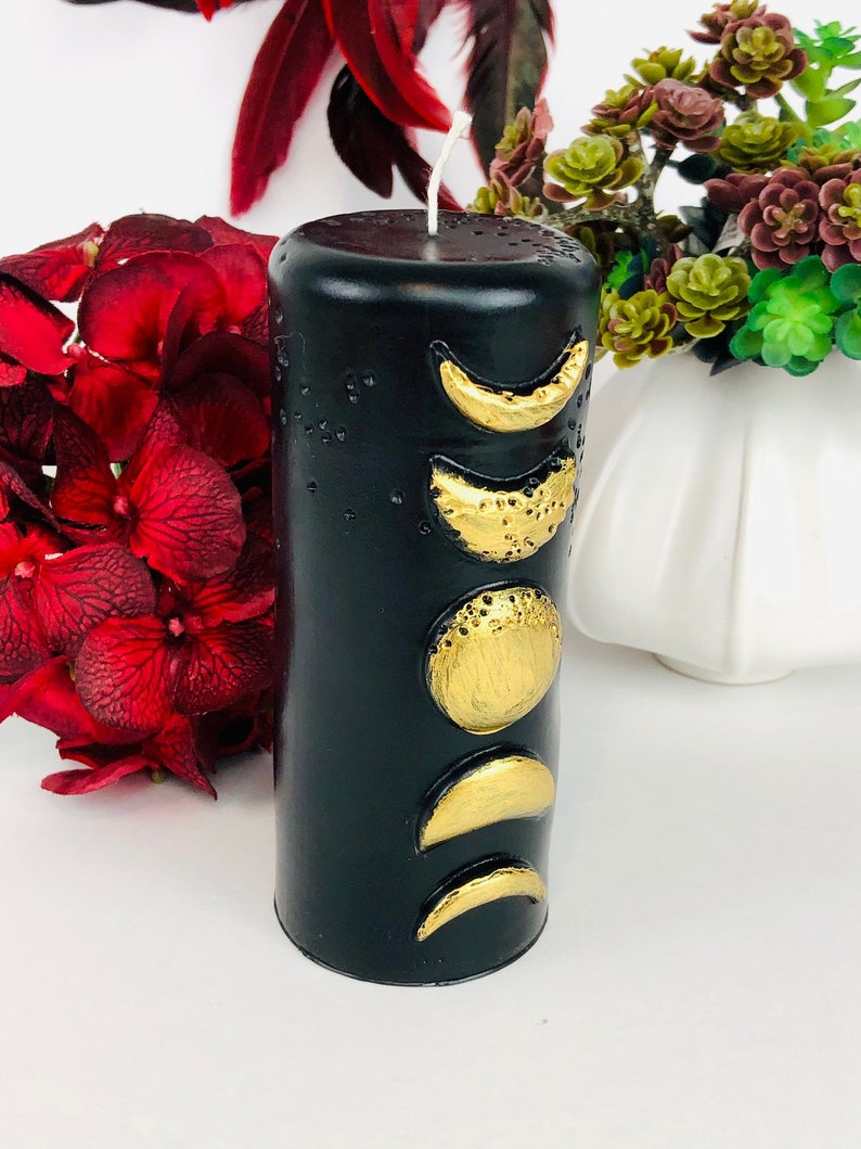 Triple moon ritual candles black witch candles Moon phase Etsy