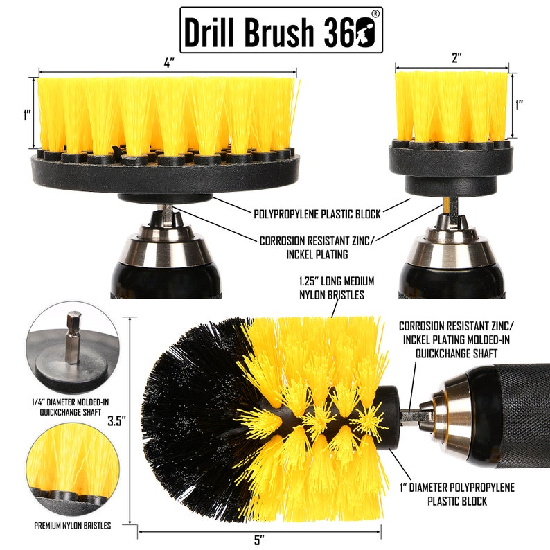 ORIGINAL Drill Brush 360 Attachments 3 pack kit Medium Yellow Etsy