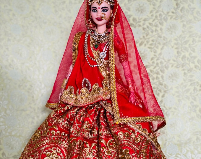 Indian Barbie Bride in Red Lehenga Style Dress Indian Homedecor Bridal