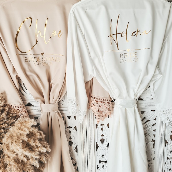 Bridesmaid Robes Bride Gift Bride Robe Bridesmaid Gift Satin Lace Robe Bride Dressing Gown Bridal Party Robes Wedding robe Personalised Robe