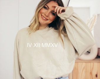 Custom date Roman Numeral sweatshirt- Bride sweatshirt- Engaged jumper- His and hers gift- Couple gift- Best friend gift- Matching jumpers