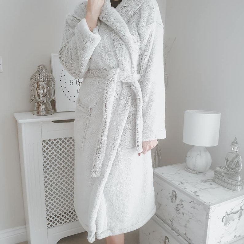 Personalised Grey Fluffy Dressing Gown for Her Christmas Gift Etsy