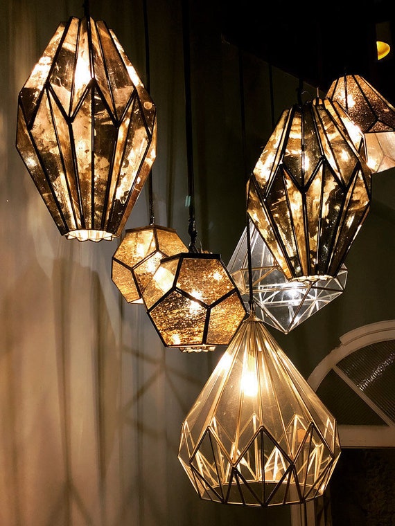 Real Pendant Light Old Mirror Kitchen Lighting Glass Light Etsy