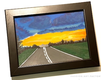 Journey into sunset - acrylic painting on 5x7 canvas