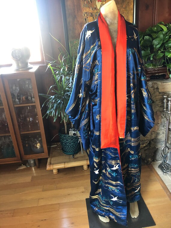 STUNNING 1920's Navy and Red Silk Kimono