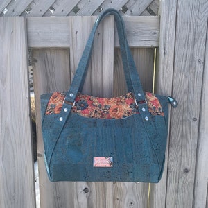 Bolso de corcho verde azulado- Todo bolso de corcho- Bolso de corcho colorido- Bolso diseñado en corcho- Bolso verde azulado vegano- Bolso de corcho diario- Bolso de tela de corcho