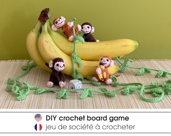 Cocobanana, jeu de société à crocheter , singe crochet, Tutoriel crochet français, banane, liane