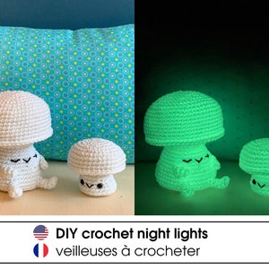 Digital crochet pattern Nightlight sisters, phosphorescent mushrooms