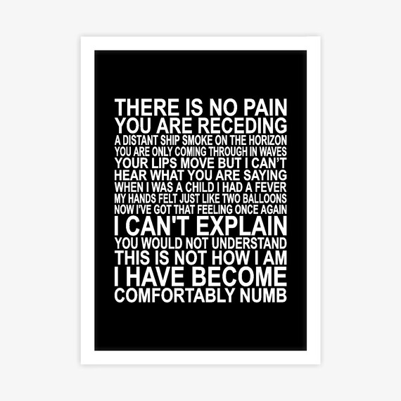 Pink Floyd Comfortably Numb Song Lyrics Poster Wall Art Decor Etsy