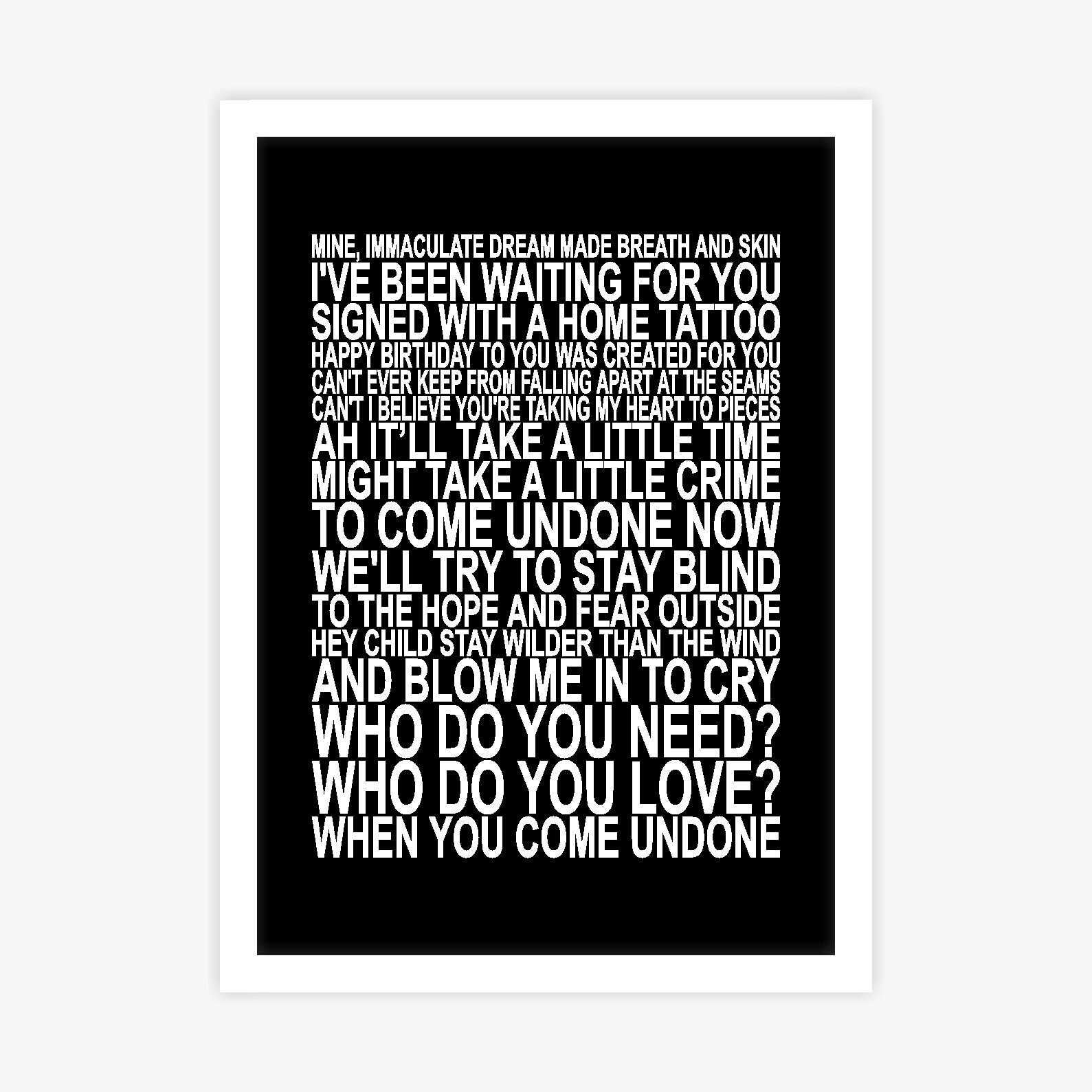 Duran Duran Come Undone Song Lyrics Poster Wall Art Decor | Etsy