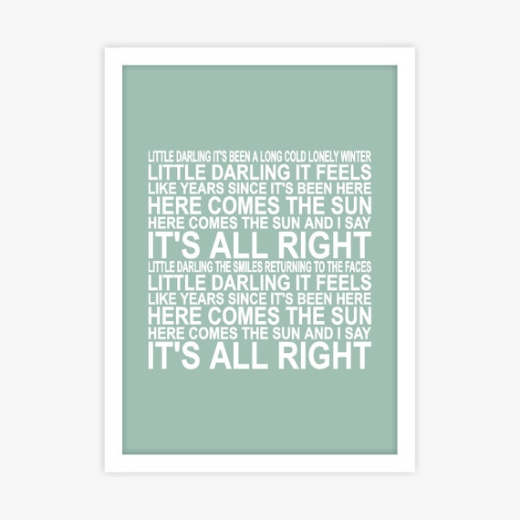 The Beatles Here Comes The Sun Song Lyrics Poster Wall Art Etsy