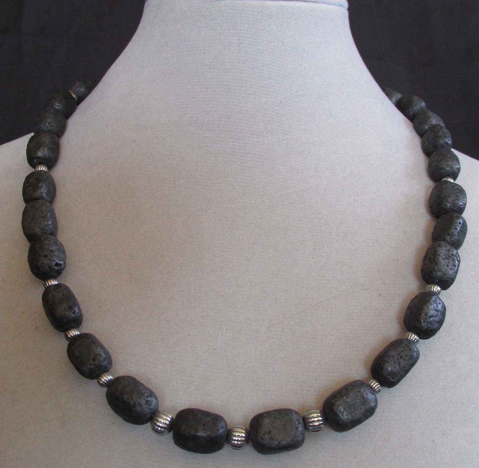 Lava Stone and Sterling Silver Necklace 