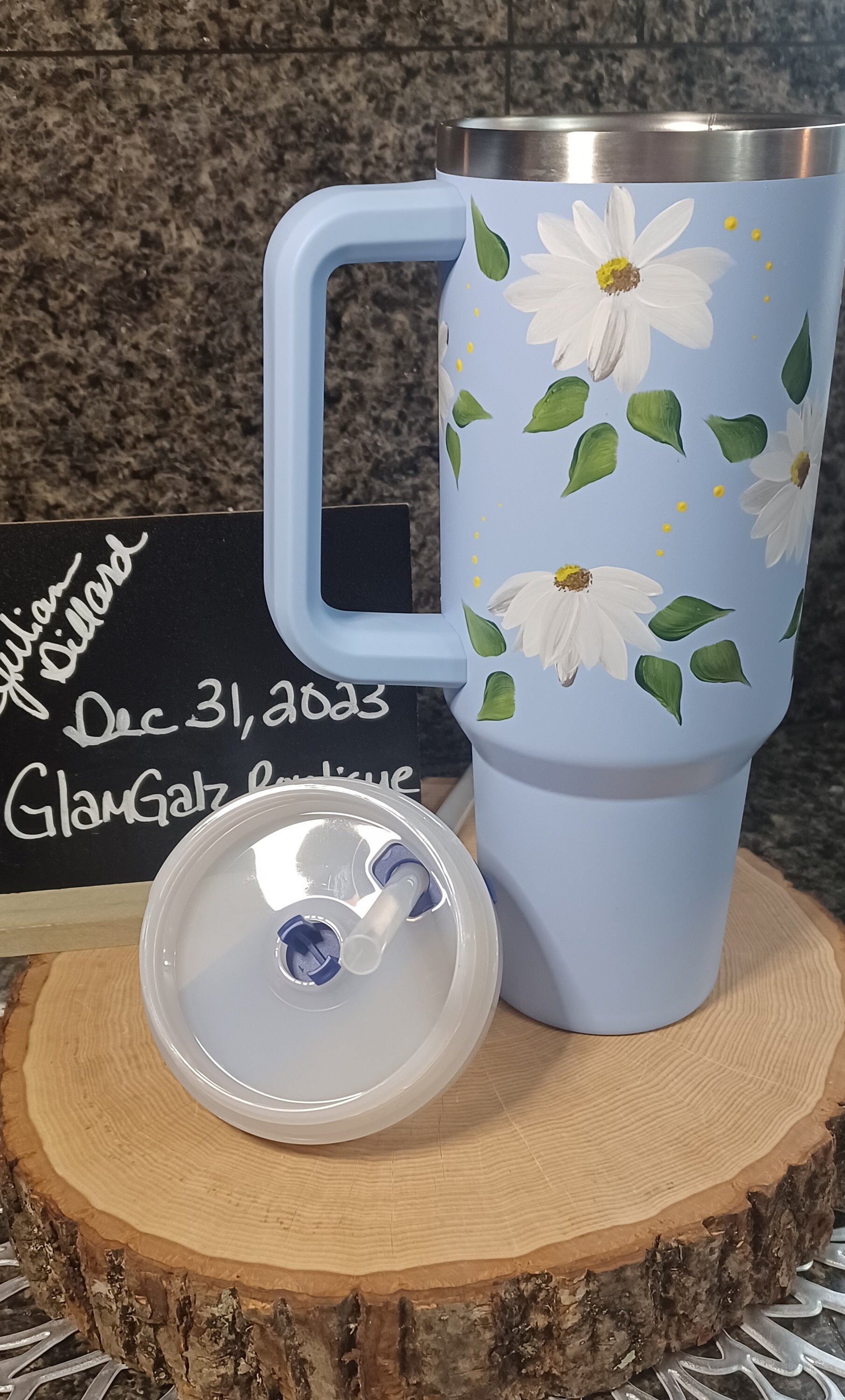 New Stanley 40oz Quencher OG Cornflower With Hand Painted Daisies Etsy