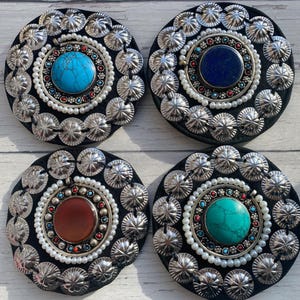 Kuchi Tribal Medaljong med Stenkärna – Magdansdräkt Tygmärke, Tribal Fusion Boho Ornament, Välj Färg