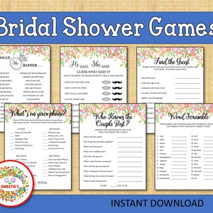 Bridal Shower Games, Bridal Party Games, Bride and Groom Games, Bachelorette Party Games, Printable, Flowers