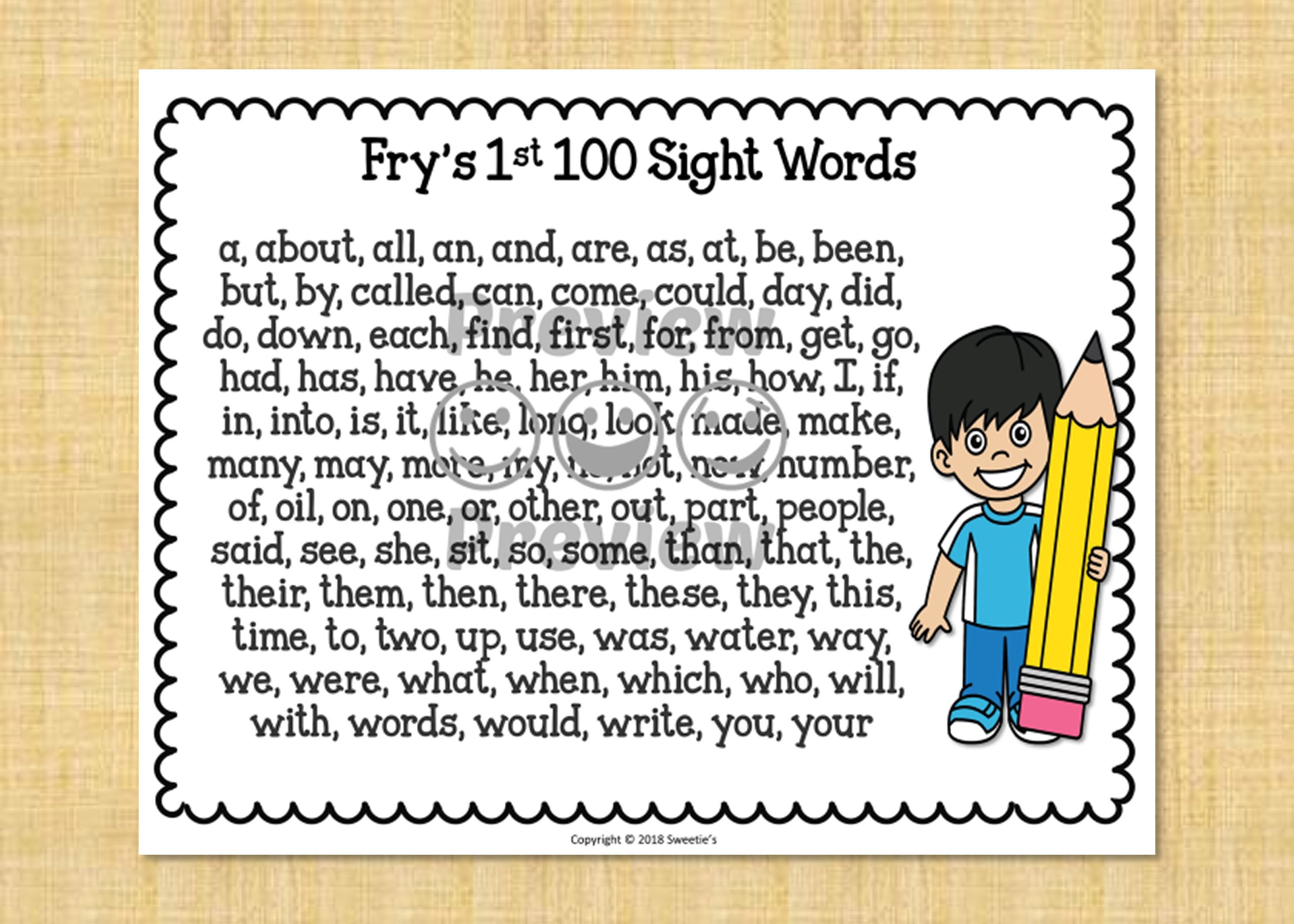 Sight Words Practice Worksheets Fry 1st 100 Sight Words | Etsy