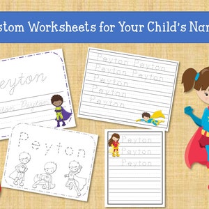Custom Name Tracing Practice. Hero Superhero Super Hero Custom Name Worksheet Handwriting Alphabet Practice