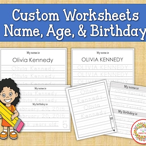Práctica de seguimiento de nombres personalizados. Aprenda a escribir el nombre, practique la escritura, nombre del niño, hojas de trabajo personalizadas, hojas de trabajo personalizadas