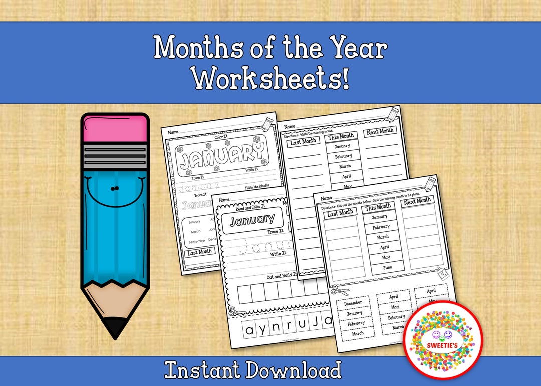 Months of the Year Worksheets, Printable, Preschool, First Grade, Kindergarten, Homeschool ...