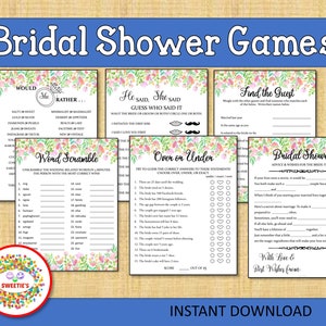 Bridal Shower Games, Bridal Party Games, Bride and Groom Games, Bachelorette Party Games, Printable, Watercolor Flowers