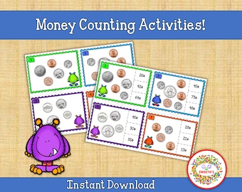 Tarjetas con pinzas para contar dinero: Actividades Montessori para jardín de infantes (Descarga digital)