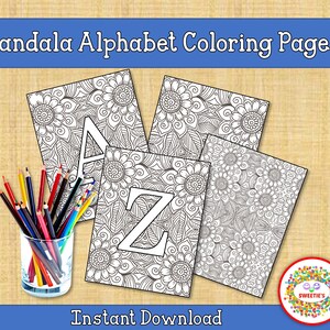 Mandala Alphabet Coloring Pages,  Adult Coloring A-Z, Alphabet Wall Art, Printable Adult Coloring Pages, Coloring Book, Printable