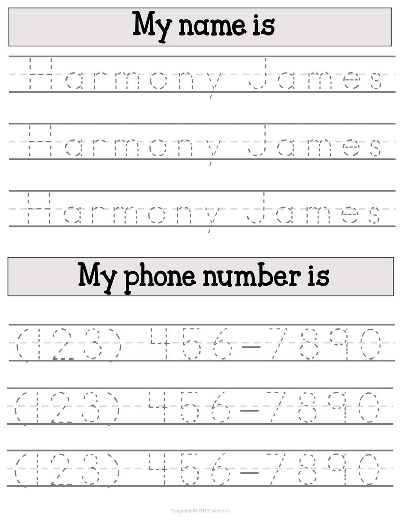 kids name tracing worksheet learn to write name learn phone etsy