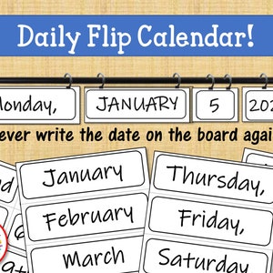 Classroom Calendar | Flip Calendar | Magnetic Curtain Rod Calendar | Black and White | Classroom Decor | Classroom Calendar