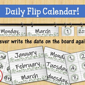 Klassenzimmer Kalender | Klappkalender | Magnetischer Gardinenstangenkalender | Eukalyptus Bauernhaus | Klassenzimmer Dekor |