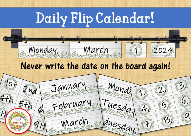 Classroom Calendar Flip Calendar Curtain Rod Calendar