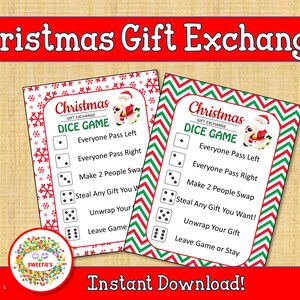 Christmas Gift Exchange Dice Game, Dirty Santa, White Elephant, Present Swap, Party Game, Secret Santa, Printable