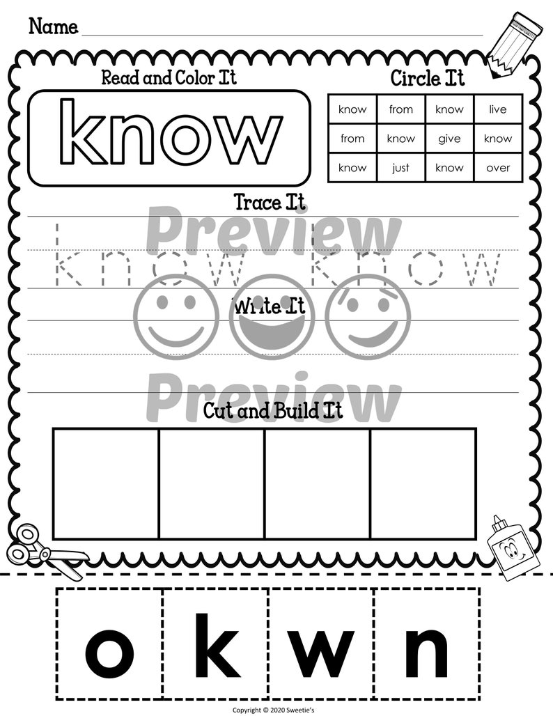 sight words sight word activity worksheets complete first etsy