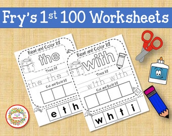 Sight Words, Sight Word Activity, Worksheets, Complete Fry's 1st 100  Read It, Build It, Write It Worksheets, Homeschool Printable