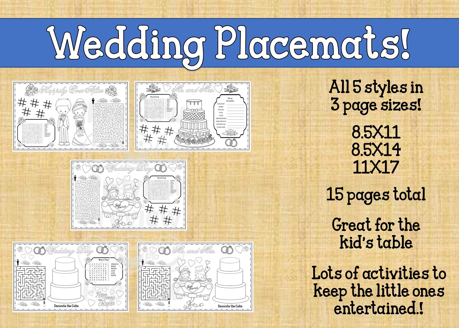 Wedding Placemat, Wedding Coloring Sheet, Wedding Kids Table, Coloring ...