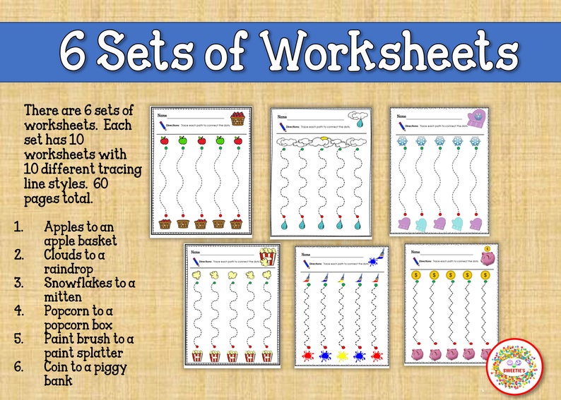 line tracing worksheets preschool writing practice etsy