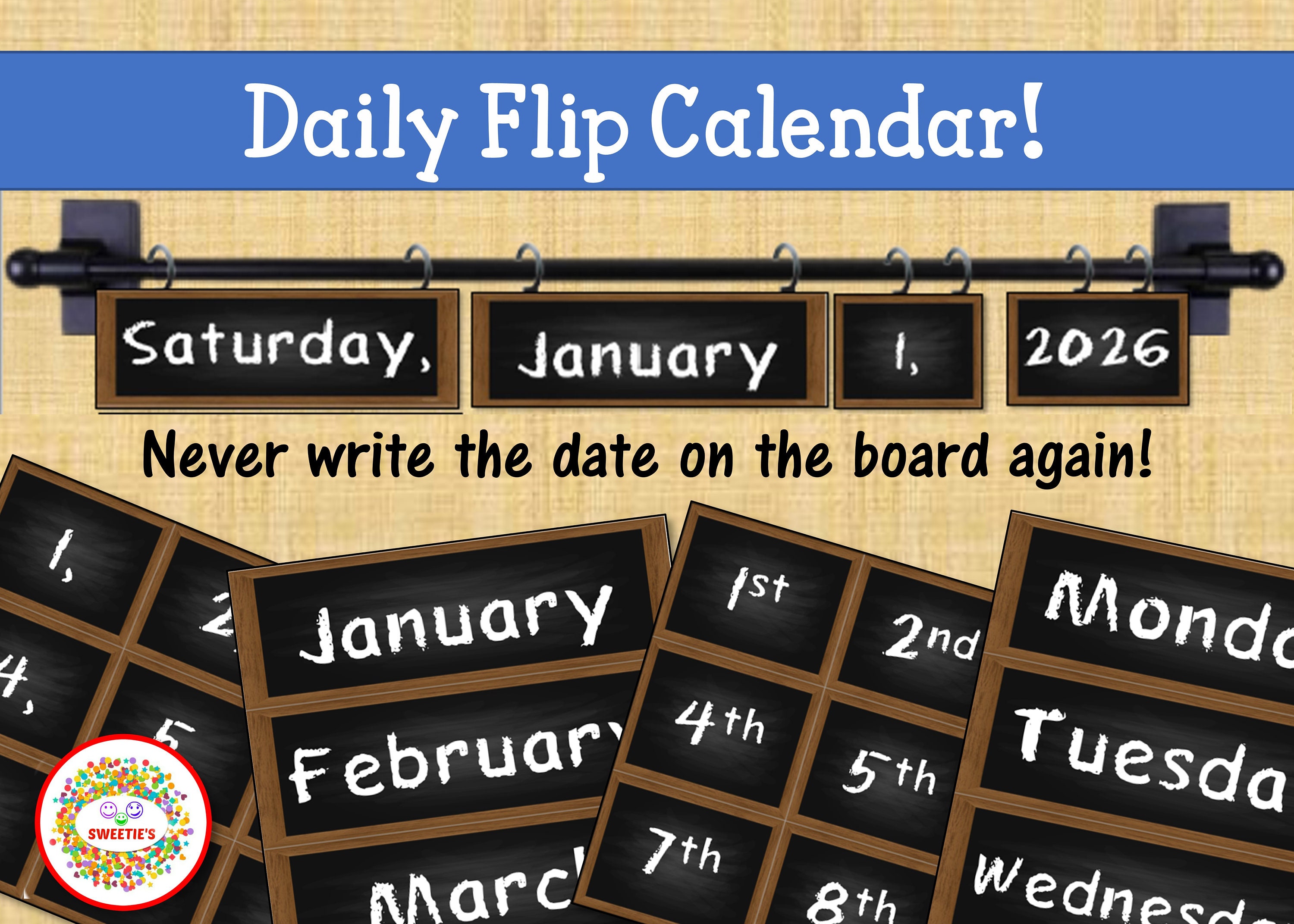 DesignOvation 23 Beatrice Framed Magnetic Chalkboard Calendar Rustic •  Price »