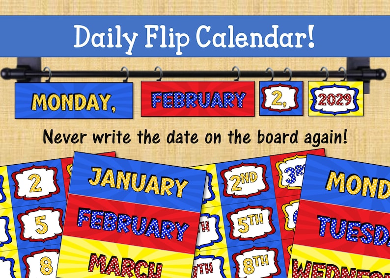 Classroom Calendar Flip Calendar Curtain Rod Etsy