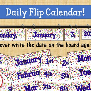 Klassenzimmer Kalender | Klappkalender | Magnetischer Gardinenstangenkalender | Konfetti | Klassenzimmer Dekor | Streusel