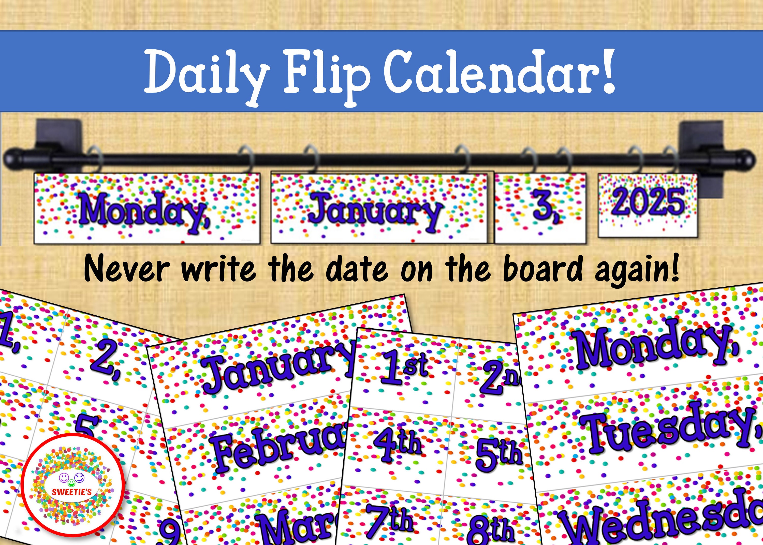 Classroom Calendar Flip Calendar Magnetic Curtain Rod - Etsy