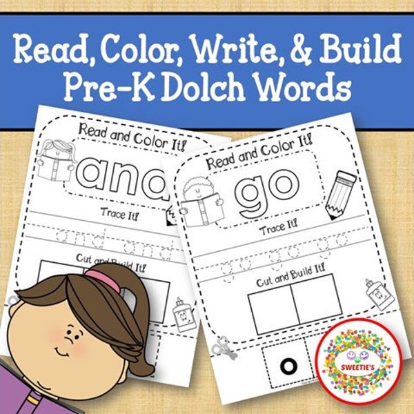 Sight Words,  Sight Word Activity, Worksheets, Pre Kindergarten Dolch, Read It, Build It, Write It Worksheets, PreK , Pre Kindergarten
