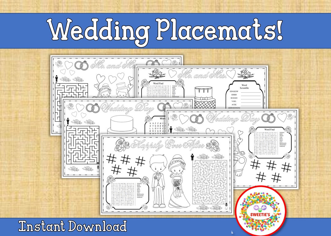 Wedding Placemat Wedding Coloring Sheet Wedding Kids Table Etsy